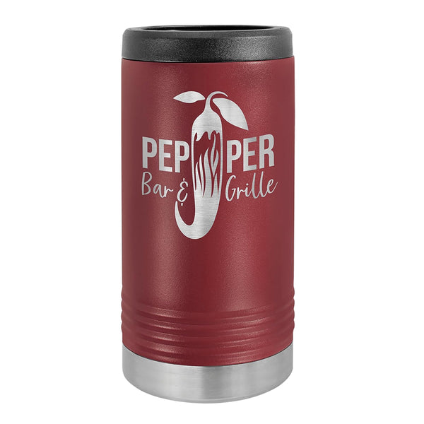 Versatile Custom Engraved Stainless Steel Beverage Holder for Slim Cans and Bottles Maroon