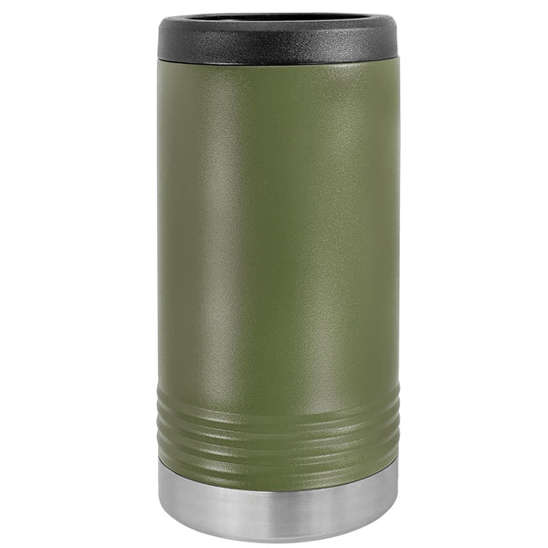 Custom Engraved Stainless Steel Beverage Holder for Slim Cans and Bottles Olive Green