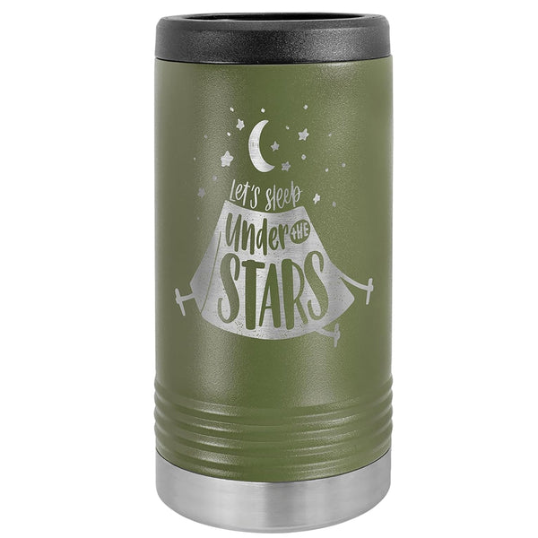 Custom Engraved Stainless Steel Beverage Holder for Slim Cans and Bottles Olive Green