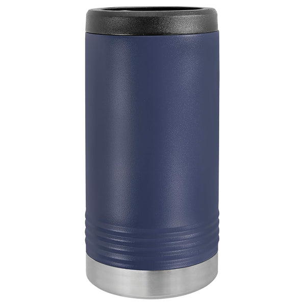 Custom Engraved Stainless Steel Beverage Holder for Slim Cans and Bottles Navy Blue