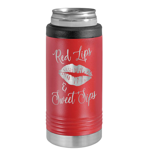 Custom Engraved Stainless Steel Beverage Holder for Slim Cans and Bottles  Red