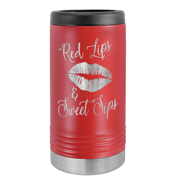 Custom Engraved Stainless Steel Beverage Holder for Slim Cans and Bottles  Red