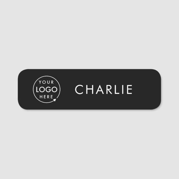 Business Logo | Modern Black Employee Staff Name Tag